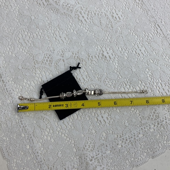 Silver Charm Snake Bracelet 8 charms Mom Baby feet Rhinestones Hook Clasp 8” - Picture 7 of 10